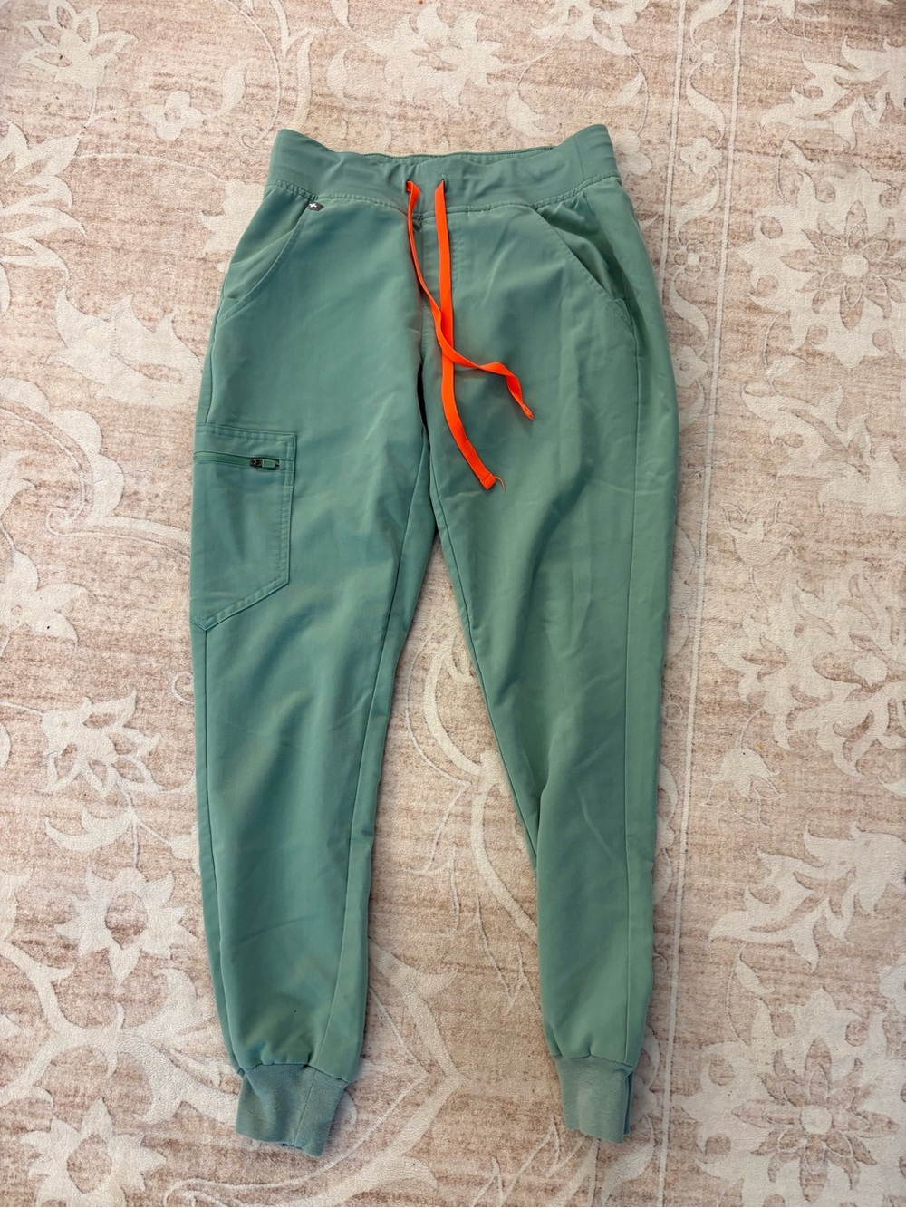 Figs Mint green Jogger Pants with Orange Drawstring Women’s XS - Picture 2 of 4